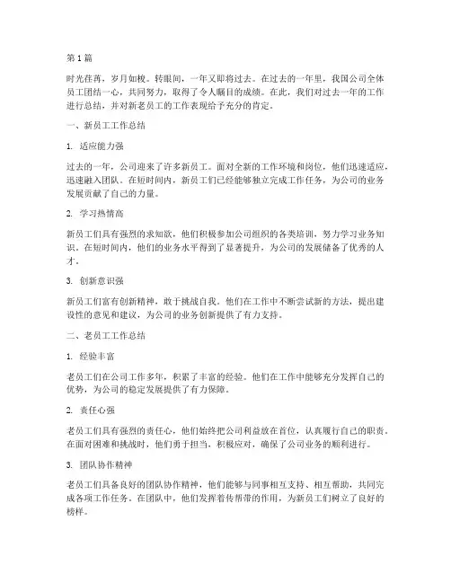 公司年度总结新老员工工作(3篇)
