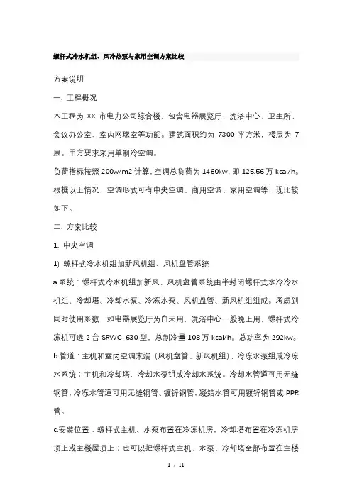 螺杆式冷水机组、风冷热泵、分体机比较