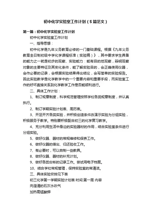 初中化学实验室工作计划（5篇范文）