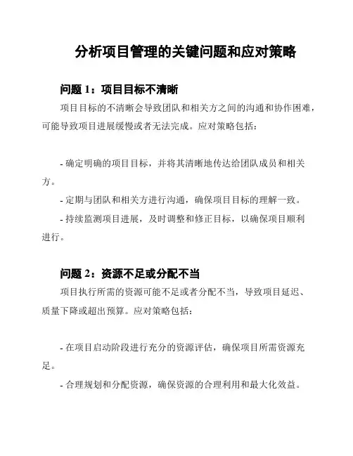 分析项目管理的关键问题和应对策略