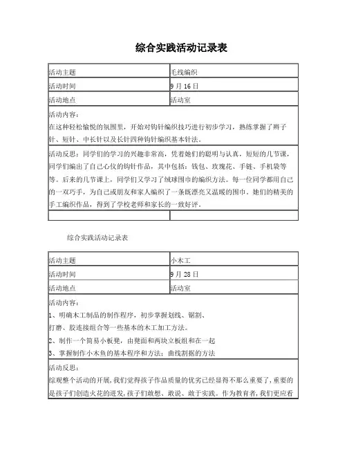 综合实践活动记录表(实录)