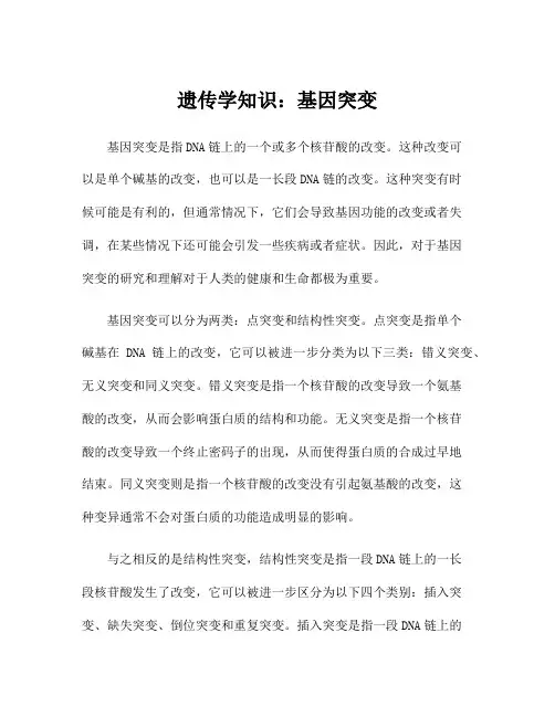 遗传学知识：基因突变