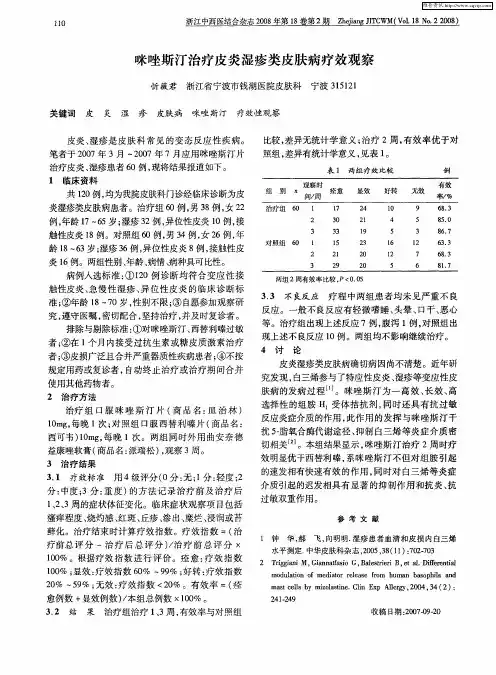 咪唑斯汀治疗皮炎湿疹类皮肤病疗效观察