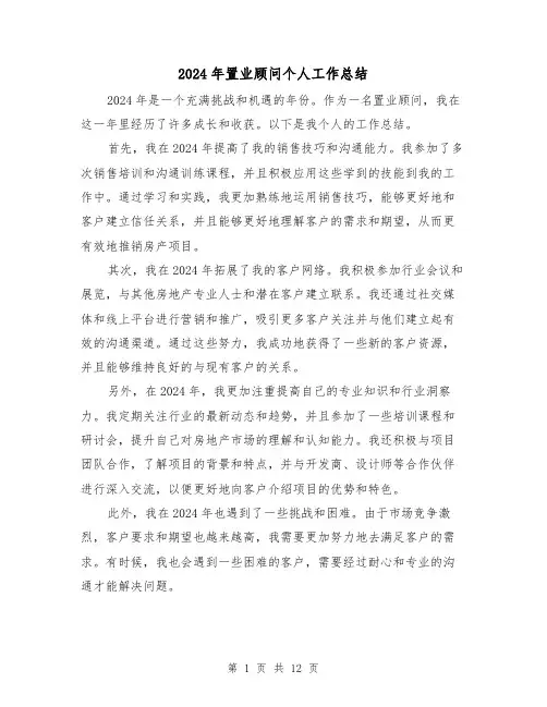 2024年置业顾问个人工作总结(4篇)