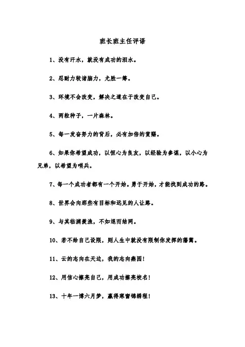 班长班主任评语（四篇）