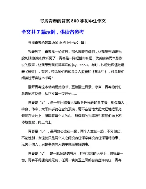 寻找青春的答案800字初中生作文