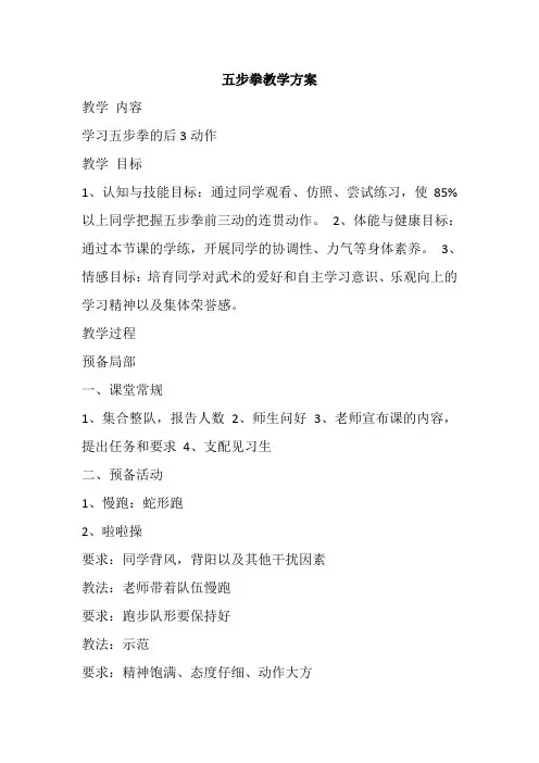 五步拳教学设计-高一上学期体育与健康人教版