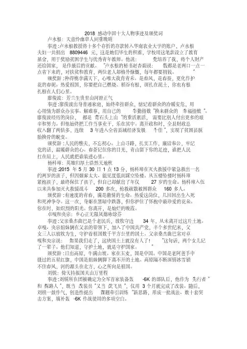 2018感动中国十大人物事迹及颁奖词