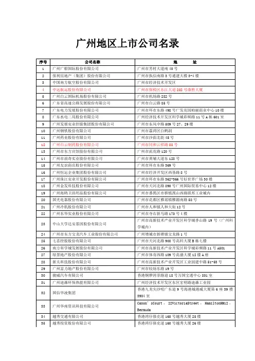 广州地区上市公司名录