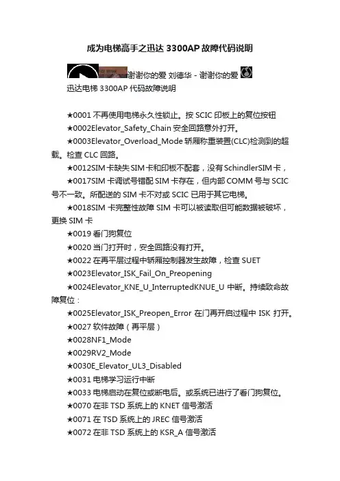 成为电梯高手之迅达3300AP故障代码说明