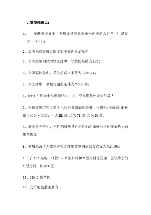光纤通信复习题