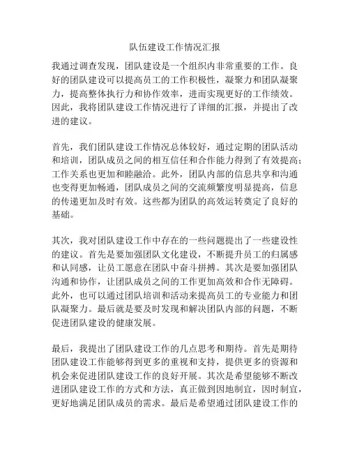 队伍建设工作情况汇报