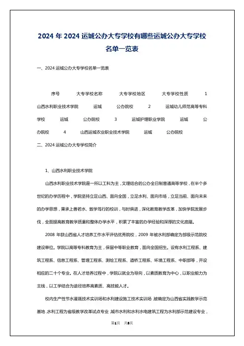 2024年2024运城公办大专学校有哪些运城公办大专学校名单一览表