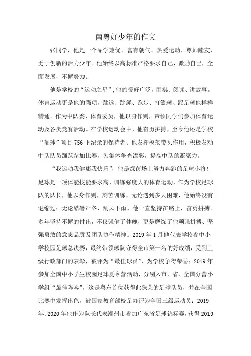 南粤好少年的作文