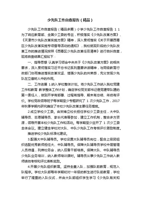 少先队工作自查报告（精品）