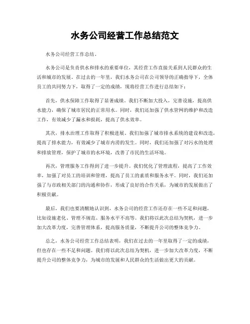 水务公司经营工作总结范文