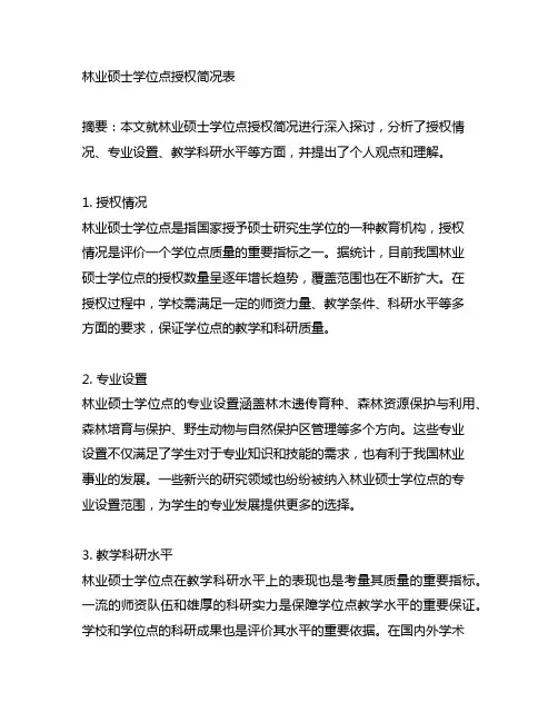 林业 硕士 学位点授权简况表