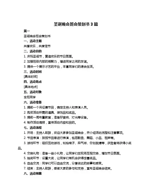 圣诞晚会班会策划书3篇