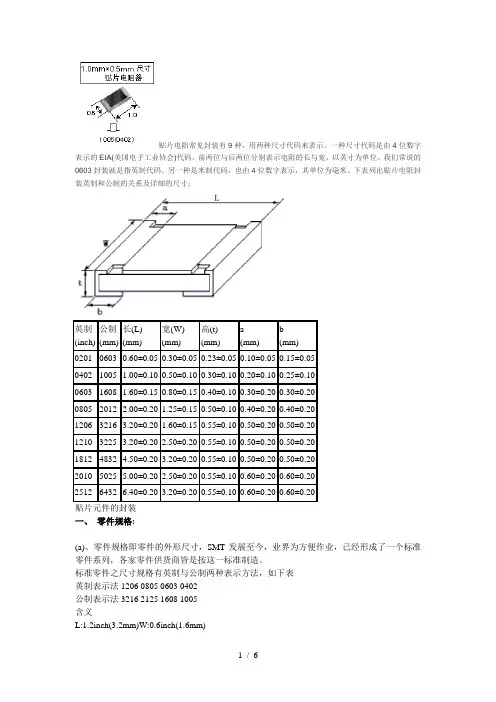 贴片电阻规格、封装、尺寸