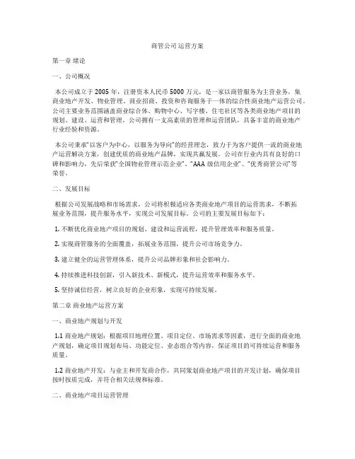 商管公司 运营方案