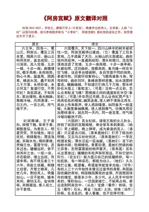 《阿房宫赋》原文翻译对照