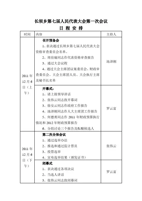 乡镇人民代表大会日程安排