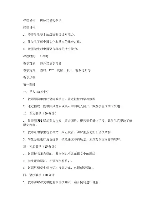 国际中文教育教案模板范文