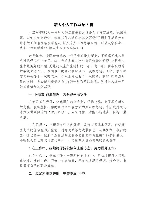 新人个人工作总结5篇