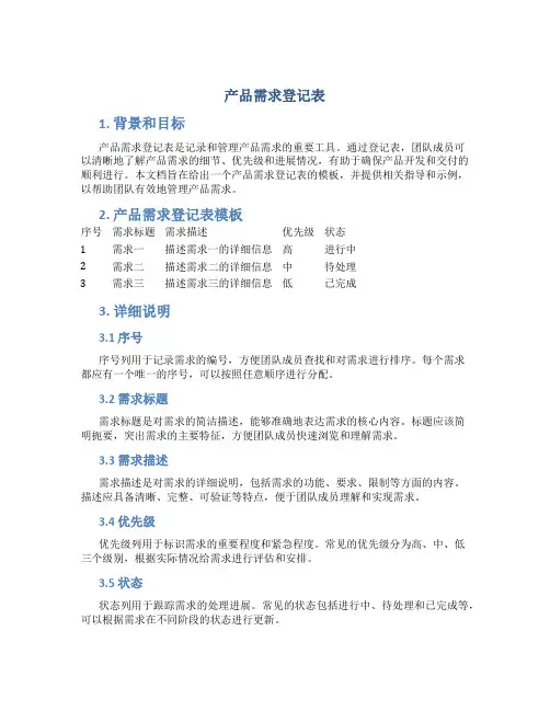 产品需求登记表