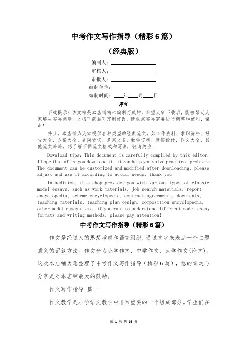 中考作文写作指导(精彩6篇)