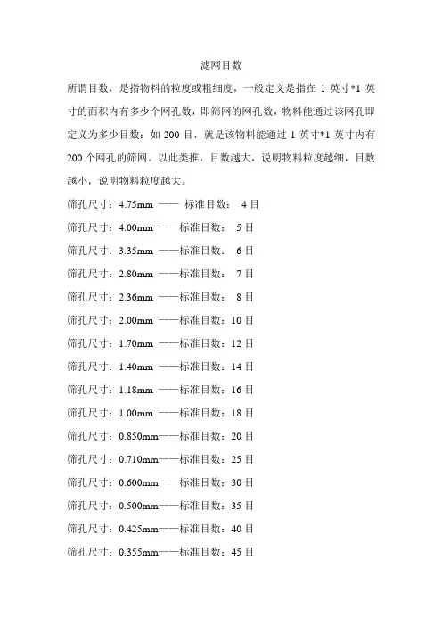 滤网目数