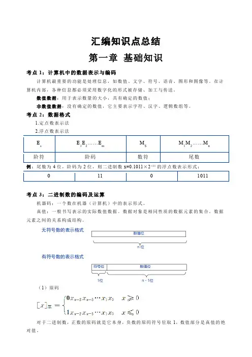 汇编知识点重点总结(汇编基础+微型计算机基础)