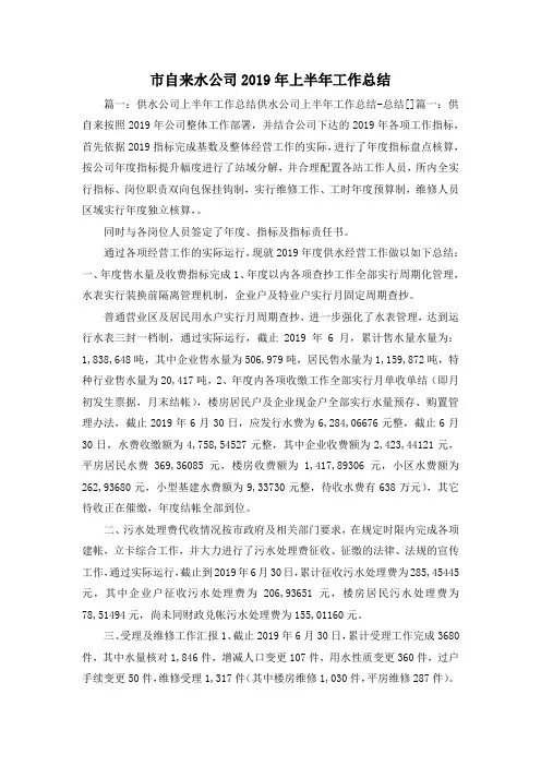 工作总结-市自来水公司2019年上半年工作总结 精品
