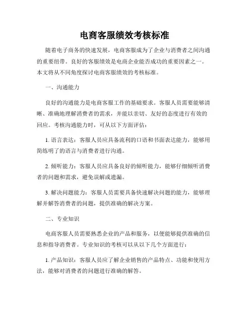 电商客服绩效考核标准