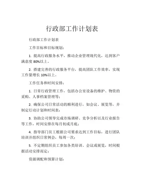 行政部工作计划表