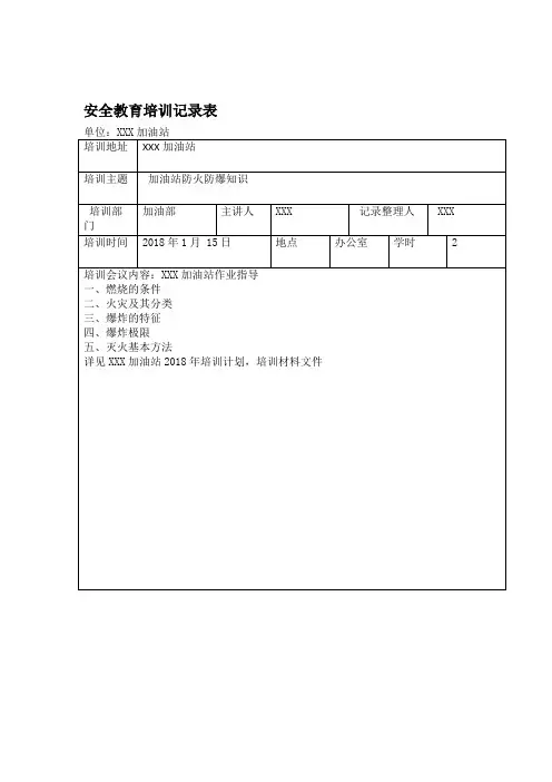加油站安全教育培训记录表