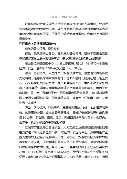 在评审会上的领导讲话稿_讲话稿范文_
