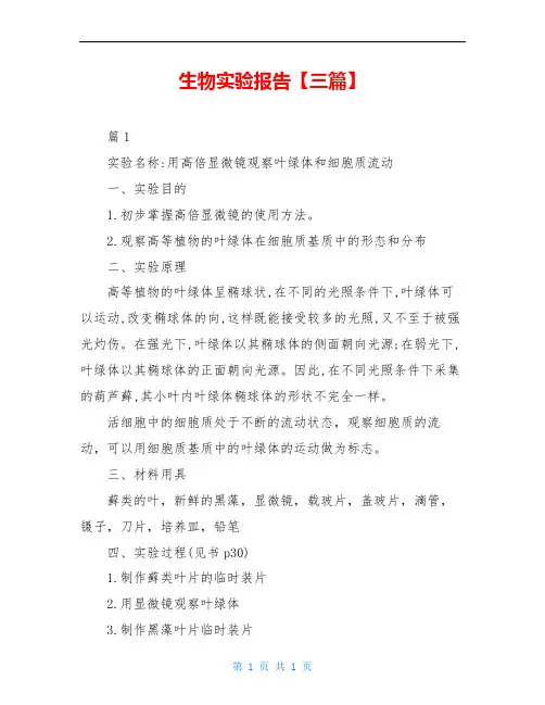 生物实验报告【三篇】