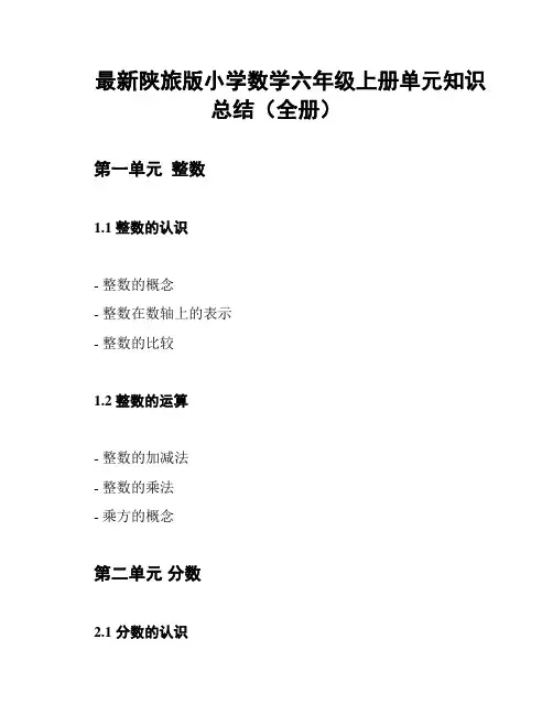 最新陕旅版小学数学六年级上册单元知识总结(全册)