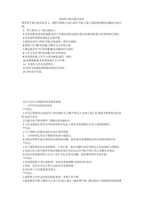 领导班子相互批评意见