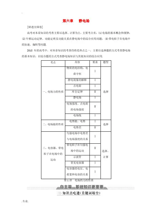 (新课标)高考物理一轮复习 第六章 静电场 第1讲 电场的力的性质教案-人教版高三全册物理教案