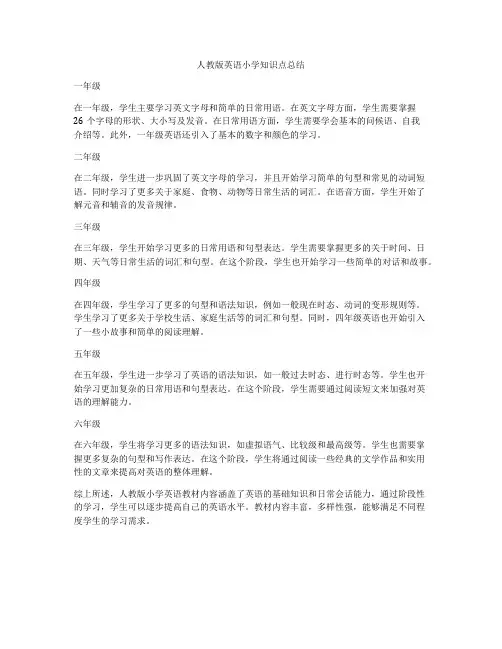 人教版英语小学知识点总结