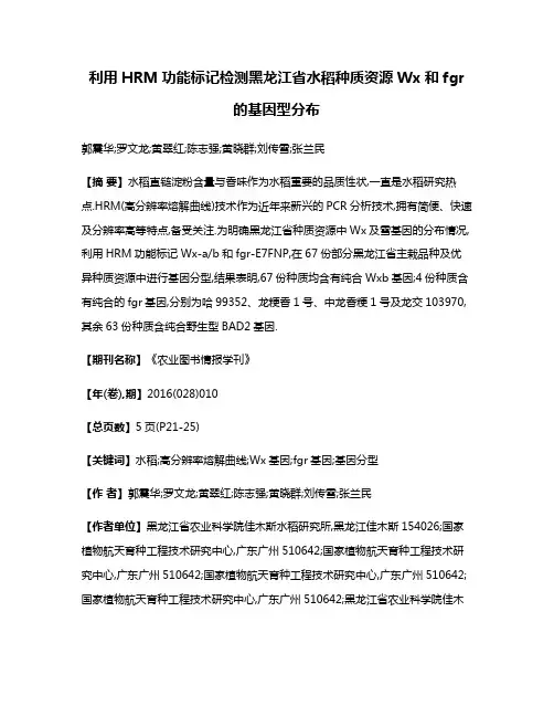 利用HRM功能标记检测黑龙江省水稻种质资源Wx和fgr的基因型分布