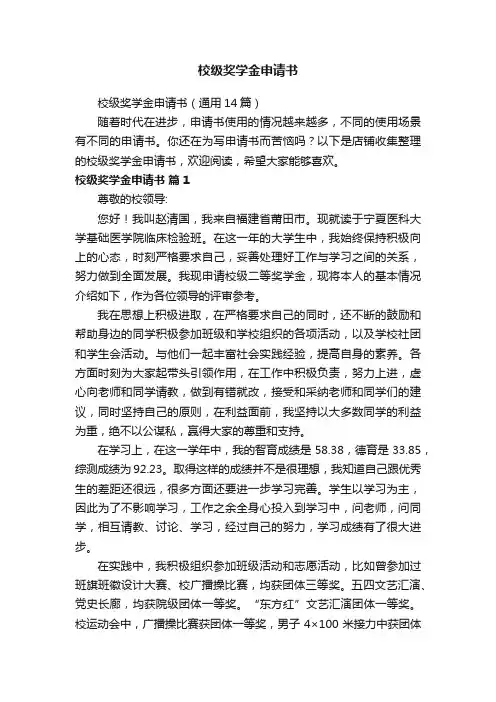 校级奖学金申请书