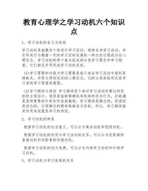 教育心理学之学习动机六个知识点 