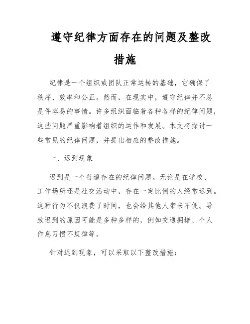 遵守纪律方面存在的问题及整改措施