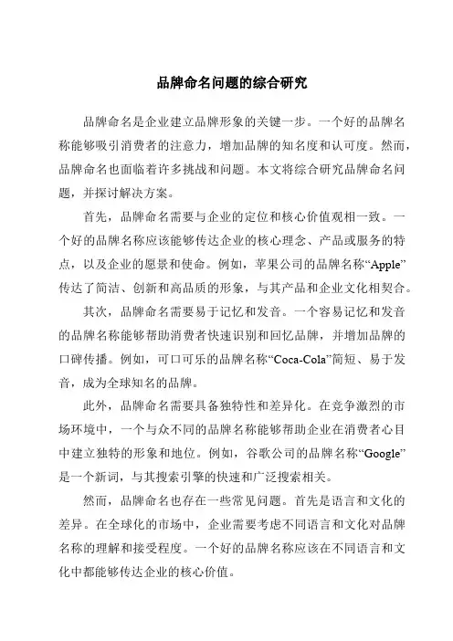 品牌命名问题的综合研究