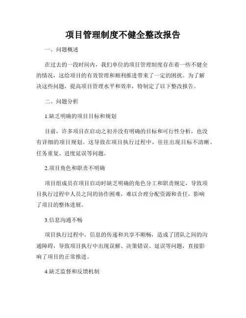 项目管理制度不健全整改报告