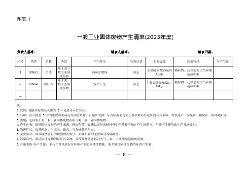 一般工业固体废物管理台账