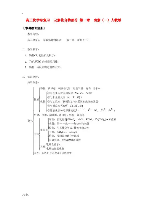高三化学总复习  元素化合物部分 第一章  卤素(一)人教版知识精讲